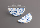 2 Semi Circle Pendants with 1 Hole, 37mm x 18mm, Eco Friendly Acetate Half Circle Findings, Blue White Acrylic Earring Blanks, CN224-37-WU01