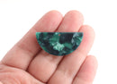 2 Half Moon Pendants, Dark Green Tortoise Shell, Cellulose Acetate, 37 x 18mm
