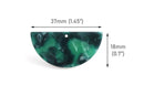 2 Half Moon Pendants, Dark Green Tortoise Shell, Cellulose Acetate, 37 x 18mm