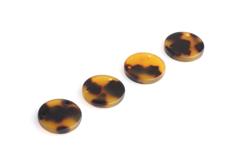 4 Round Circle Connectors 15mm, 2 Hole Connector Charms, Tokyo Tortoise Shell Link Two Hole Disc Pendant, Cut Out Shape Acrylic, CN228-15-TT