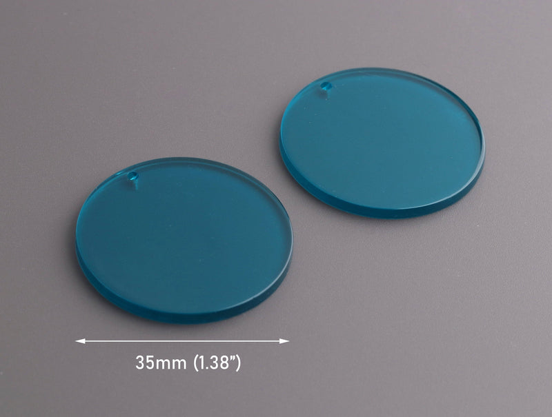 4 Large Acrylic Circles in Transparent Blue, Laser Cut Shapes, 35mm