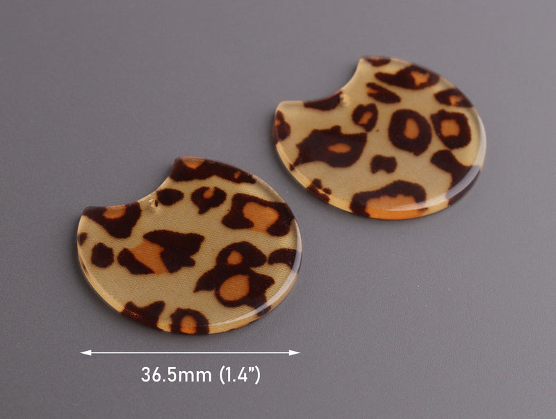 2 Leopard Print Charms, 37x34mm, Acrylic Earring Blanks, Animal Print Beads, Plastic Laser Cut Shapes, Large Necklace Pendant, CN234-37-LP05