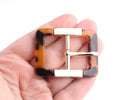 1 Tortoise Shell Buckle with Gold Details, Square Shape, Decorative Fancy Buckle, Acetate and Metal, 2 x 1.6" Inch