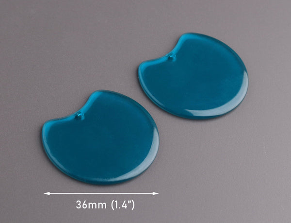 2 Blue Half Moon Pendants, 36 x 32.5mm, Transparent Blue Acrylic Earring Blanks, Half Circle Charm, Ocean Blue Jewelry Finding, CN237-36-U13