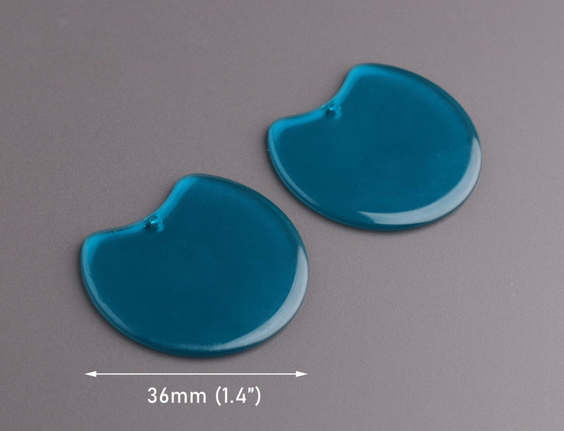 2 Blue Half Moon Pendants, 36 x 32.5mm, Transparent Blue Acrylic Earring Blanks, Half Circle Charm, Ocean Blue Jewelry Finding, CN237-36-U13