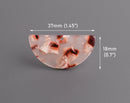 2 Semicircle Pendants in Pink Cherry Blossom, Cellulose Acetate, 37x18mm