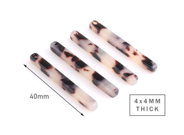 4pcs - 3D Bar Necklace Blanks, 40mm x 4mm, 4 Sided Bar Pendant, 1.5 Inch Vertical Bar, Ivory Tortoise Shell Jewelry Findings, BAR047-40-WT