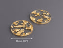 4 Gold Flake Resin Pendants, 30mm Diameter, Transparent Round Pendant, Gold Flecks, Clear Acrylic Bead, Flat Circle Disc Charm, CN242-30-CGF