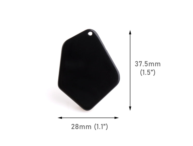 2 Geometric Pendants in Solid Black, Diamond Shaped, Acrylic, 37.5 x 28mm