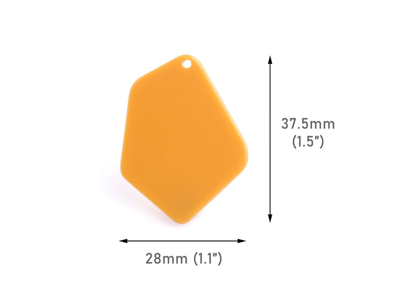 2 Large Geometric Beads, Butterscotch Orange, Diamond Shaped Earring Blanks, Polygon Shape, Acrylic, 37.5 x 28mm