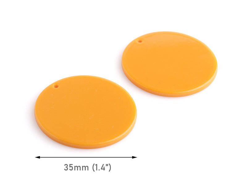 4 Butterscotch Orange XL Circle Blanks, 35mm, Huge Disc Pendant, Wedding Name Cards for Stickers, Opaque Mustard Yellow Beads, CN248-35-OG01