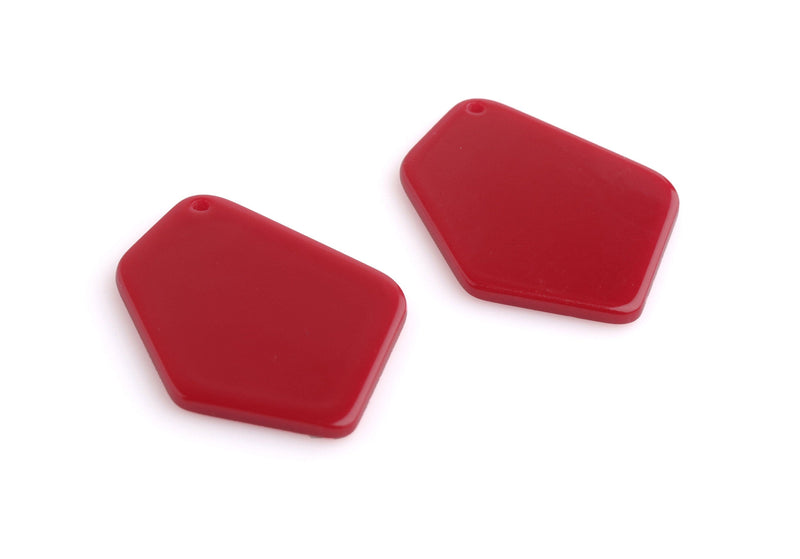 2 Maroon Red Geometric Pendants, 37.5 x 28mm, Diamond Shaped Charm Designer, Oxblood Earring Parts, Dark Red Beads, 1.5 Inch, DX092-37-RD02