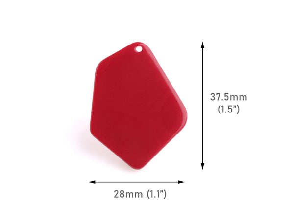 2 Maroon Red Geometric Pendants, 37.5 x 28mm, Diamond Shaped Charm Designer, Oxblood Earring Parts, Dark Red Beads, 1.5 Inch, DX092-37-RD02