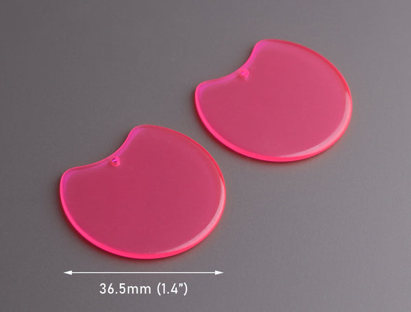 2 Neon Pink Half Circles, 1.4" Inch, Transparent Pink Acrylic Blanks, Necklace Geometric Charms, Monogram Blanks for Vinyl, CN250-36-PK13