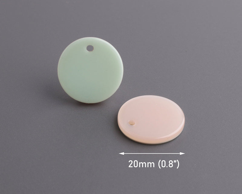 4 Two Sided Pastel Charms, 20mm, Cellulose Acetate Charms, Coin Shape, Light Mint Green Beads, Acrylic Earring Blank Circle, CN252-20-2NPK