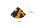 4 Small Wedge Beads in Tortoise Shell, Quarter Circle, Fan Shape Charms, Acetate, 29 x 21.75mm