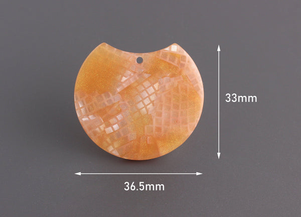 2 Orange Snakeskin Half Circle Findings, Rounded Beads Animal Print, Half Moon Pendant, Gold Glitter Acrylic Earring Blanks, CN208-37-OG03