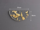 2 Clear Acrylic Half Circle Charms with Gold Foil Leaf Flakes, Transparent, Designer Charms, 37 x 18mm