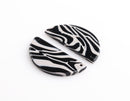 2 Half Circle Connectors with Zebra Stripes, 2 Holes, Black and Light Gray, Cellulose Acetate, 37 x 18mm