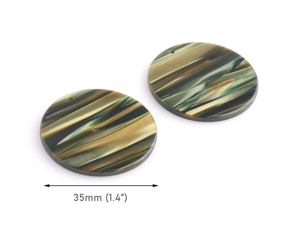 4 Sage Green Acrylic Circles with Drilled Hole, 1.4" Inch Earring Blank, Flat Resin Pendant, Dark Green Tortoise Shell Supply, CN255-35-GN07