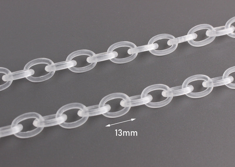 9ft Frosted White Acrylic Chain with Oval Cable Links, 13mm, Matte, Uncut Continuous Length