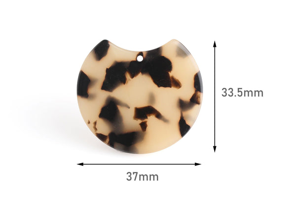 2 Blonde Tortoise Shell Circle Pendants, Acrylic Earring Parts, Scoop Charm, Flat Round Discs, Resin Half Moon Pendant, CN213-37-BT