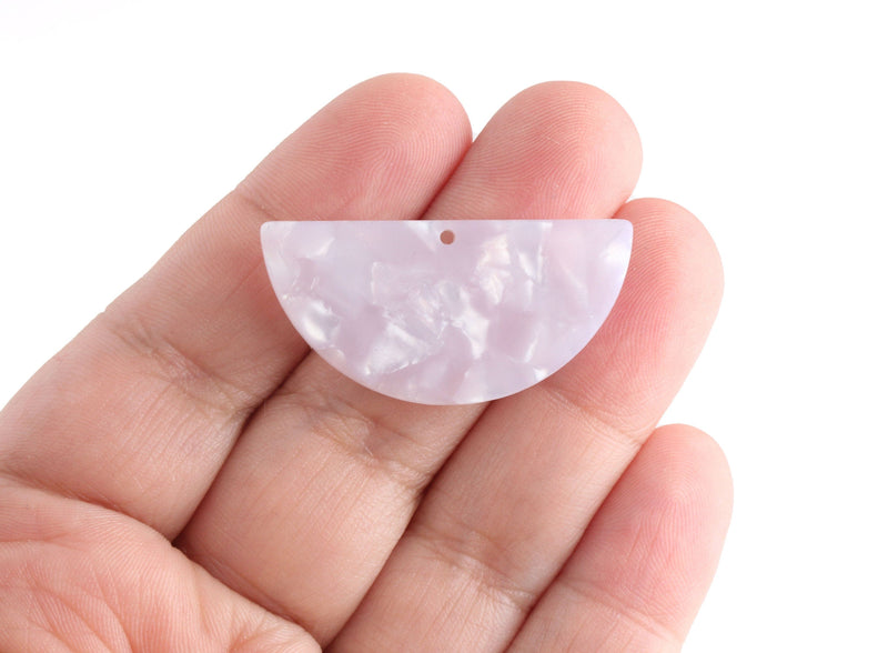 2 Half Circle Findings in Ice Crystal White, Semi-Circle Shape, Cellulose Acetate, 37 x 18mm