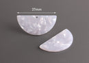 2 Half Circle Findings in Ice Crystal White, Semi-Circle Shape, Cellulose Acetate, 37 x 18mm