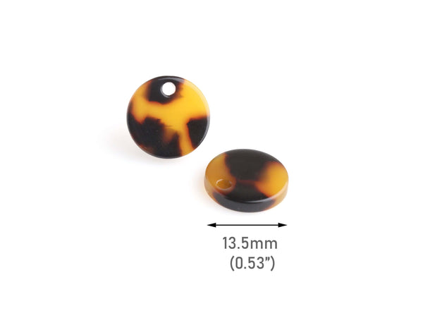 4 Round Charms with 2mm Hole, Tortoise Shell Stud Earring Findings Eco-Friendly, 14mm Diameter, Tiny Acrylic Earring Blanks, CN217-14-TT