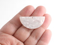 2 White Pearl Semi Circle Pendants, Cellulose Acetate, 37 x 18mm