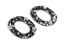 2 Black Glitter Acrylic Beads, Silver Foil Leaf Flakes, Big Oval Ring Pendant, Acrylic Earring Blanks 1 Hole, Sparkly Jewelry, VG043-49-BKSF