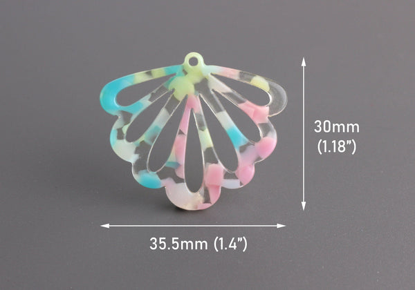 2 Woodland Fairy Wing Charms, Spring Colors of Clear, Pink, Blue and Green, Great for Ear Jackets, Acetate, 35.5 x 30mm