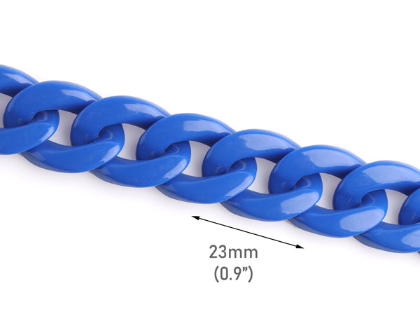1ft Cobalt Blue Acrylic Chain Links, 23mm, Opaque Colored, Wristlet Strap for Wallets