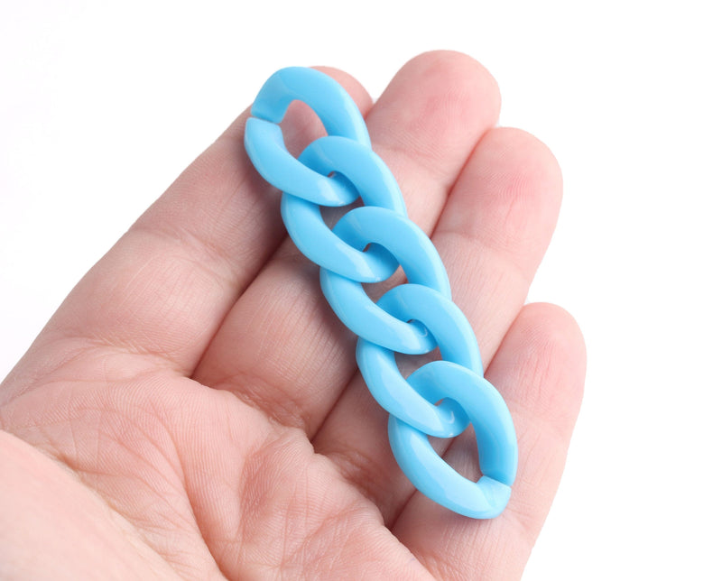 1ft Water Blue Acrylic Chain Links, 23mm, Miami Cuban Connectors, For Glasses Lanyards