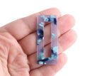 2 Resin Pendants in Blue Tortoise Shell, 50mm x 21.5mm, Transparent Blue Bead, Light Blue Acetate Finding, Open Rectangle Ring, DX094-50-U03