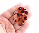 2 Large Oak Leaf Pendants, Red Tortoise Shell, Cellulose Acetate, 47 x 36mm