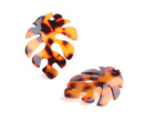 2 Large Oak Leaf Pendants, Red Tortoise Shell, Cellulose Acetate, 47 x 36mm