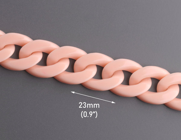 1ft Light Pastel Pink Chain Links, 23mm, Acrylic, For Clog Shoe Chains