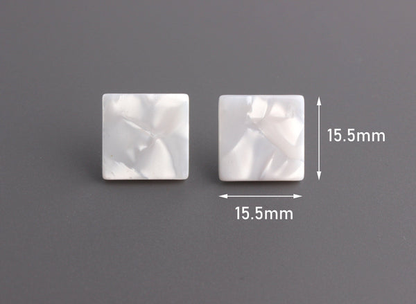 4 White Pearl Flatback Rhinestones, Plastic Square Chips, DIY Studs, 16mm Square Cabochon, Acrylic Earring Blank Findings, LAK043-16-W12