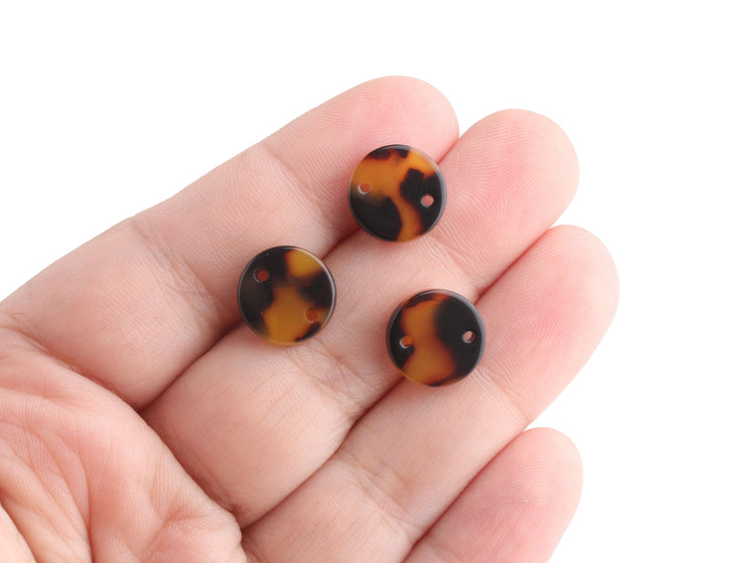 4 Small Tortoise Shell Links, Two Holes, Cellulose Acetate, 12mm