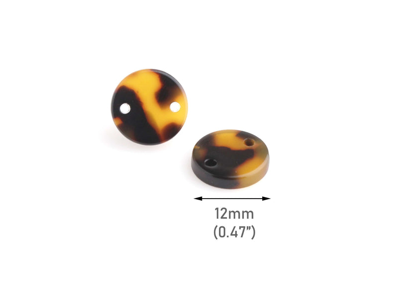 4 Small Tortoise Shell Links, Two Holes, Cellulose Acetate, 12mm