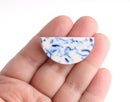 2 Delft Blue Half Circle Findings, White Acrylic Links 2 Holes, Half Moon Necklace Blank Connectors, Chinoiserie Jewelry, CN222-37-WU01