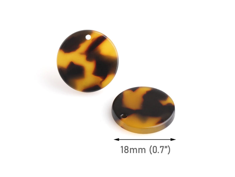 4 Round Acrylic Tags, 18mm Discs Resin Tortoise Shell Circle Pendant 1 Hole, Cellulose Acetate Earring Blank, Zipper Pull Charm, CN223-18-TT