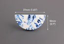 2 Semi Circle Pendants with 1 Hole, 37mm x 18mm, Eco Friendly Acetate Half Circle Findings, Blue White Acrylic Earring Blanks, CN224-37-WU01