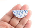 2 Semi Circle Pendants with 1 Hole, 37mm x 18mm, Eco Friendly Acetate Half Circle Findings, Blue White Acrylic Earring Blanks, CN224-37-WU01