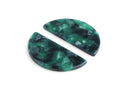 2 Half Moon Pendants, Dark Green Tortoise Shell, Cellulose Acetate, 37 x 18mm