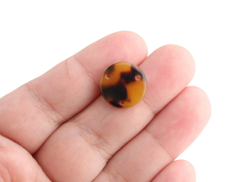 4 Tortoise Shell Links, 3 Hole Bead, Y Necklace Connector Charms Multi Hole Triple, 0.5" Inch Discs Bracelet, Flat Round Circle, CN226-15-TT