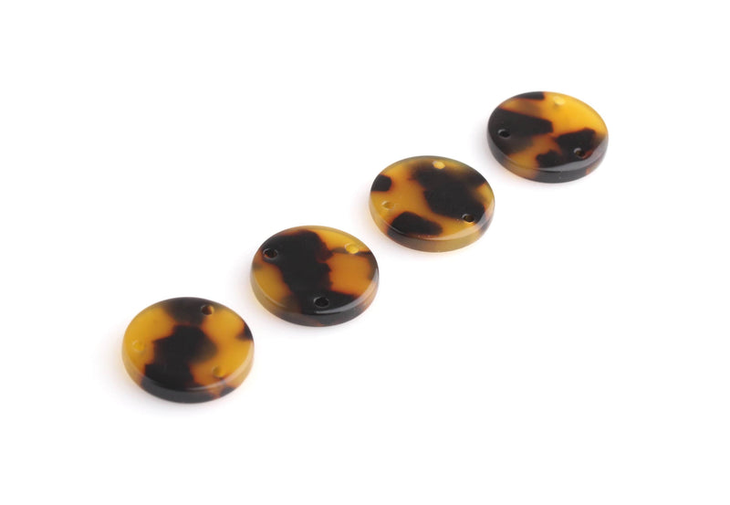 4 Tortoise Shell Links, 3 Hole Bead, Y Necklace Connector Charms Multi Hole Triple, 0.5" Inch Discs Bracelet, Flat Round Circle, CN226-15-TT
