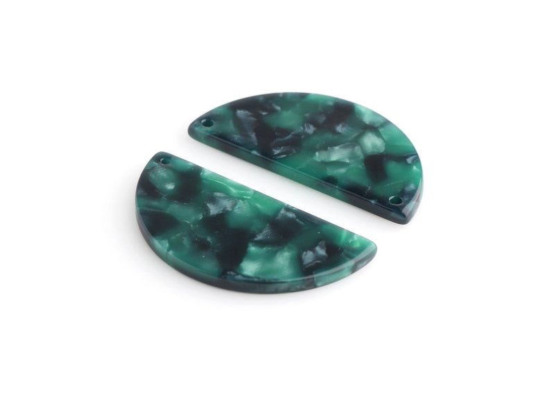 2 Half Circle Necklace Blanks, Vintage Green Tortoise Shell Link, Multi Hole Focal Pendant, Acrylic Semi-Circle Earring Blanks, CN229-37-DG1