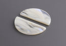 2 Northern Lights Half Moon Blanks, 37mm Half Circle, Cream Tortoise Shell Acrylic Blanks, Lucite Charms, White AB Beads, CN230-37-W02